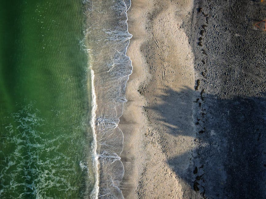 Aerial shot capturing the serene waves and sandy beach of Manasota Key, Florida.